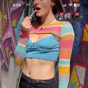 Urban Outfitters cropped long sleeve rainbow top (size S)